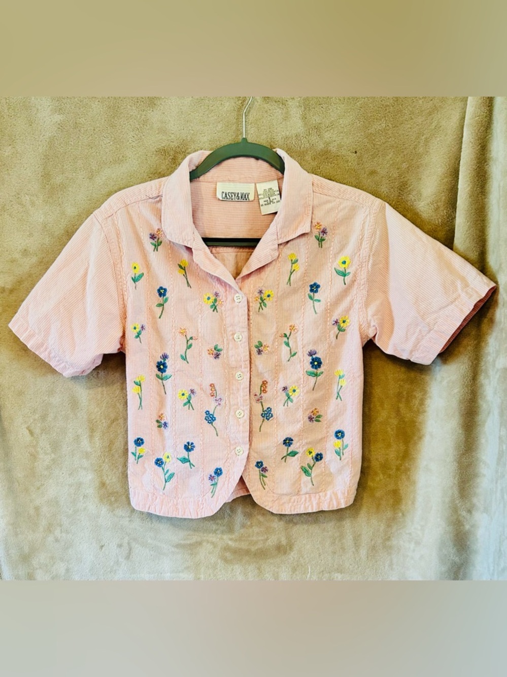Vintage Casey & Max Floral Embroidered Gingham Top Pink Cottagecore S